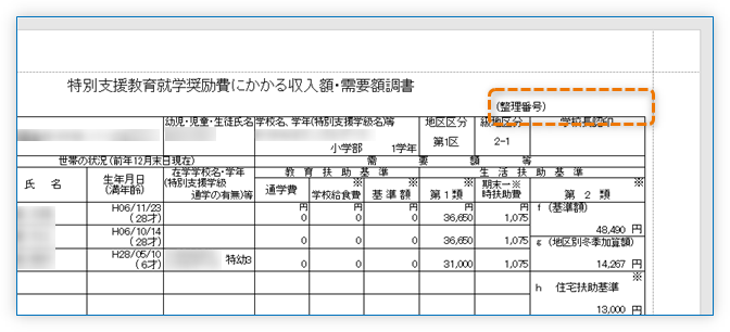 収入額・需要額調書の整理番号