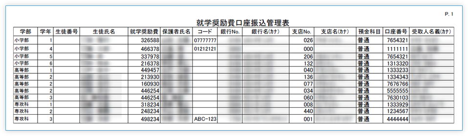 口座振込管理表