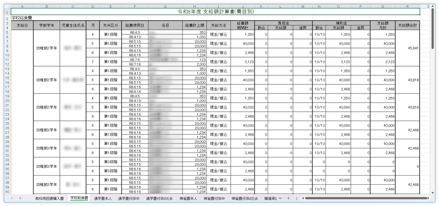 支給額計算書(経費項目別)